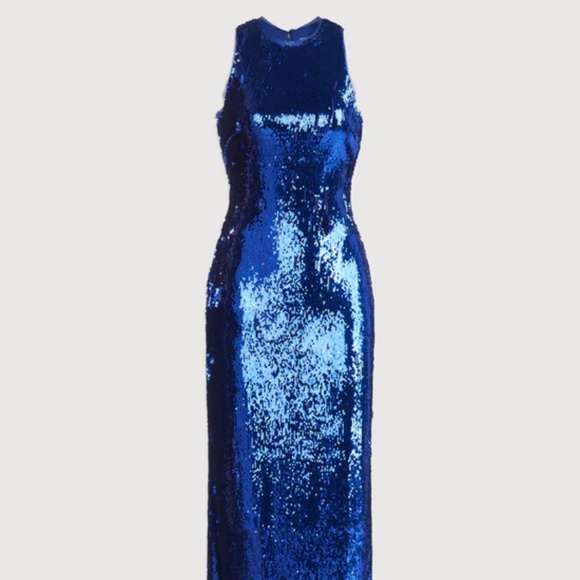 Halston blue sequin dress gown(floor length dress) - Picture 2 of 5